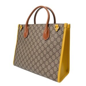 Gucci Supreme Leather Tan Tote Bag GG Handbag Yellow Beige